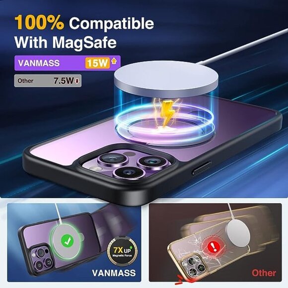 BLACK iPhone 14 Pro Max Phone Case MagSafe Shockproof Case for iPhone 14 PRO MAX - Picture 3 of 8